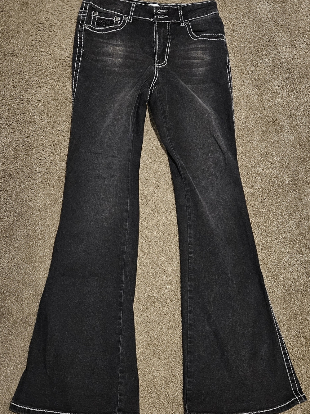 TCL Black Flared Jeans with White Contrast Stitching